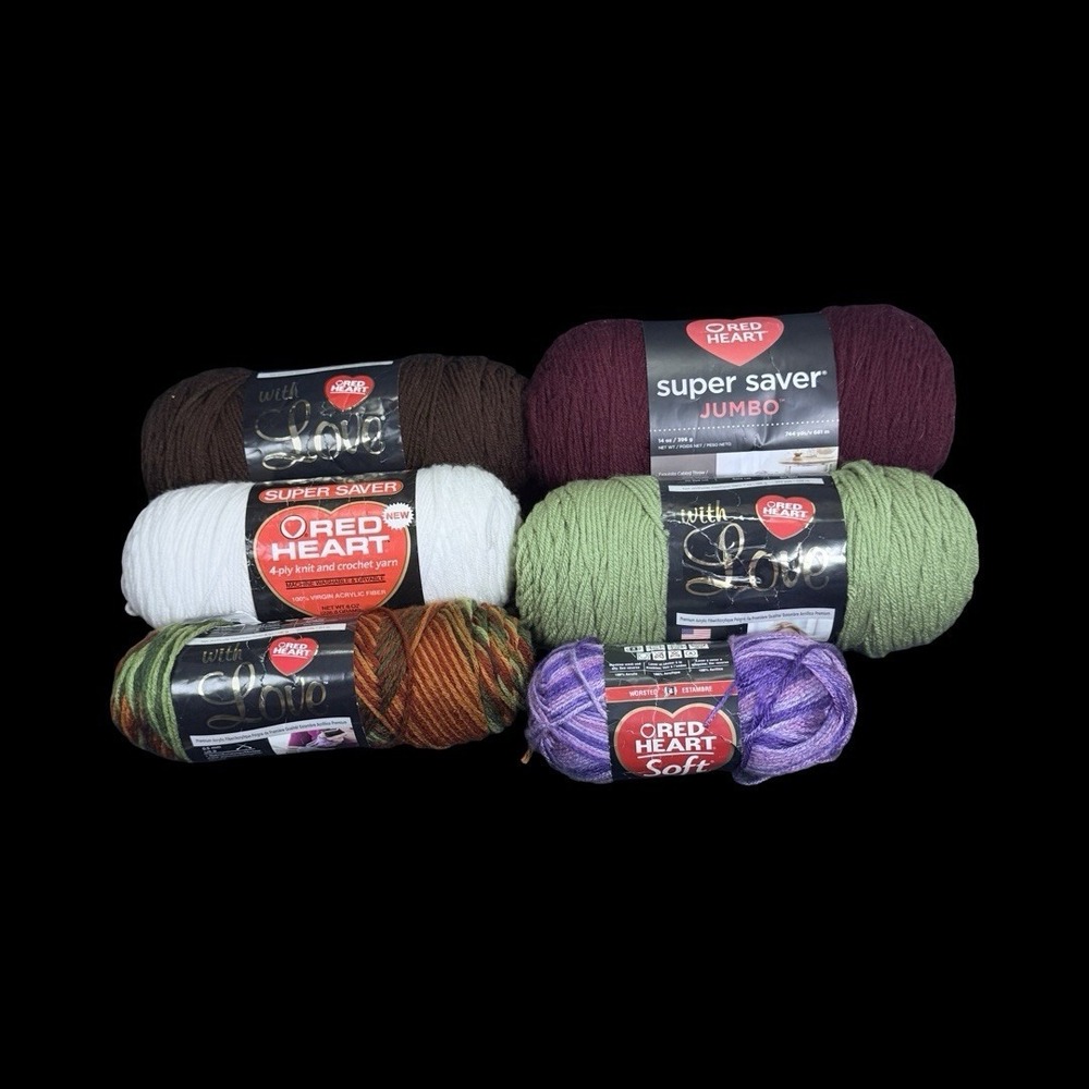 Red Heart Yarn - With Love,‎ Soft, Super Saver - Mixed Lot Of 6